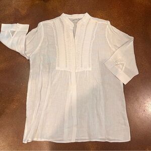 Chico’s White Pintuck Linen Tunic Shirt Sz 3